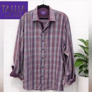 👕♥️🔥Men’s Tallia Dress Shirt – XL (17.5) – Burgundy/Purple Plaid Button Down